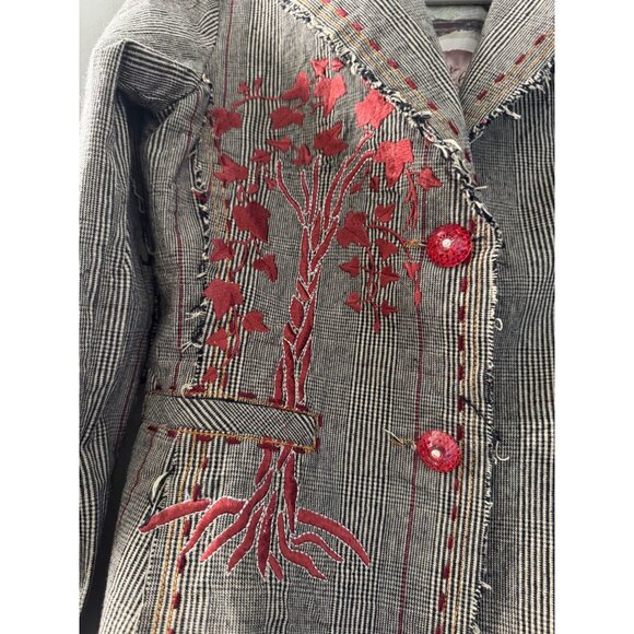 Handmade Striped Blazer Jacket With Red Tree Embroidery & Pink Silk Lining For - Picture 12 of 12